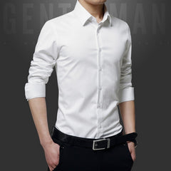 Spring Long Sleeve Turndown Collar Men Shirts Causal Korean Style Slim Fit Solid Business Shirt Tops Male Basic Button Shirts