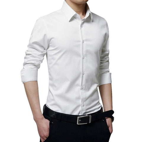 Spring Long Sleeve Turndown Collar Men Shirts Causal Korean Style Slim Fit Solid Business Shirt Tops Male Basic Button Shirts