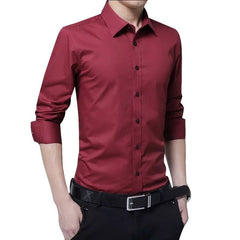 Spring Long Sleeve Turndown Collar Men Shirts Causal Korean Style Slim Fit Solid Business Shirt Tops Male Basic Button Shirts