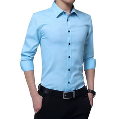 Spring Long Sleeve Turndown Collar Men Shirts Causal Korean Style Slim Fit Solid Business Shirt Tops Male Basic Button Shirts