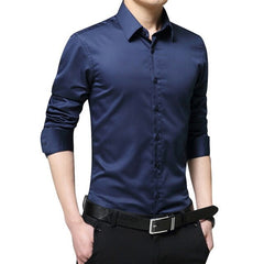 Spring Long Sleeve Turndown Collar Men Shirts Causal Korean Style Slim Fit Solid Business Shirt Tops Male Basic Button Shirts