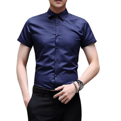 Spring Long Sleeve Turndown Collar Men Shirts Causal Korean Style Slim Fit Solid Business Shirt Tops Male Basic Button Shirts