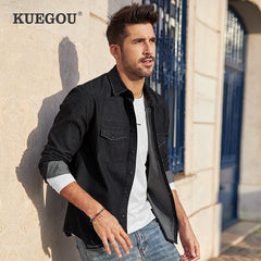 Kuegou Brand fall 2020 new denim shirt men long sleeve cotton denim shirt leisure fashion coat lapels BC-6996