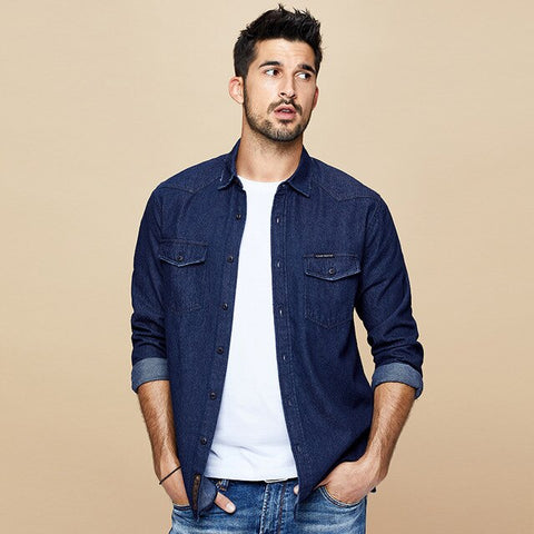 Kuegou Brand fall 2020 new denim shirt men long sleeve cotton denim shirt leisure fashion coat lapels BC-6996