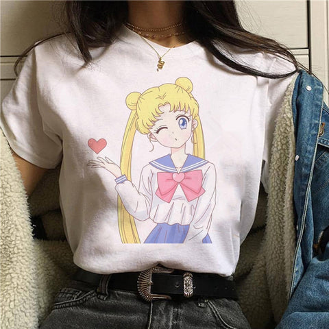 T Shirt Women Sailor Moon Funny Cartoon Harajuku Femela Tops Ullzang Anime T-shirt 90s Korean Style Tshirt Graphic Top Tees