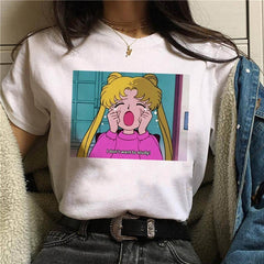 T Shirt Women Sailor Moon Funny Cartoon Harajuku Femela Tops Ullzang Anime T-shirt 90s Korean Style Tshirt Graphic Top Tees