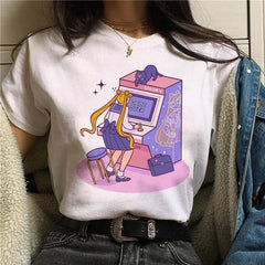 T Shirt Women Sailor Moon Funny Cartoon Harajuku Femela Tops Ullzang Anime T-shirt 90s Korean Style Tshirt Graphic Top Tees