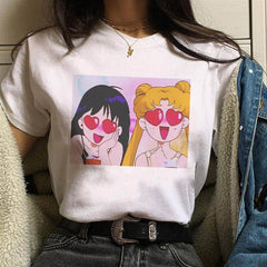 T Shirt Women Sailor Moon Funny Cartoon Harajuku Femela Tops Ullzang Anime T-shirt 90s Korean Style Tshirt Graphic Top Tees