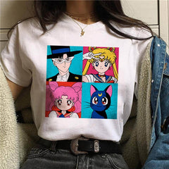 T Shirt Women Sailor Moon Funny Cartoon Harajuku Femela Tops Ullzang Anime T-shirt 90s Korean Style Tshirt Graphic Top Tees