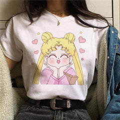 T Shirt Women Sailor Moon Funny Cartoon Harajuku Femela Tops Ullzang Anime T-shirt 90s Korean Style Tshirt Graphic Top Tees