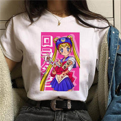 T Shirt Women Sailor Moon Funny Cartoon Harajuku Femela Tops Ullzang Anime T-shirt 90s Korean Style Tshirt Graphic Top Tees