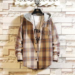 Casual Brand With Hooded Plaid Shirt Men Shirts Long Sleeves 2020 New Spring Autumn Plus Asian Size M-5XL