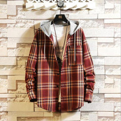 Casual Brand With Hooded Plaid Shirt Men Shirts Long Sleeves 2020 New Spring Autumn Plus Asian Size M-5XL