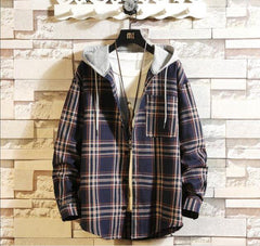 Casual Brand With Hooded Plaid Shirt Men Shirts Long Sleeves 2020 New Spring Autumn Plus Asian Size M-5XL