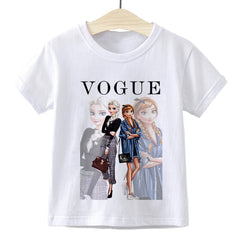 Elsa Queen Anna Princess VOGUE Children T-shirt Gym Harajuku Loose Fashion Kids Tshirt Cute Beautiful Vintage Baby Girl Clothes