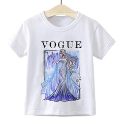 Elsa Queen Anna Princess VOGUE Children T-shirt Gym Harajuku Loose Fashion Kids Tshirt Cute Beautiful Vintage Baby Girl Clothes