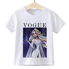 Elsa Queen Anna Princess VOGUE Children T-shirt Gym Harajuku Loose Fashion Kids Tshirt Cute Beautiful Vintage Baby Girl Clothes