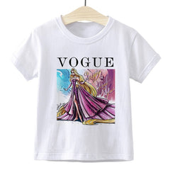 Elsa Queen Anna Princess VOGUE Children T-shirt Gym Harajuku Loose Fashion Kids Tshirt Cute Beautiful Vintage Baby Girl Clothes