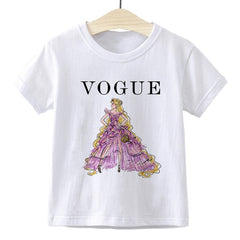 Elsa Queen Anna Princess VOGUE Children T-shirt Gym Harajuku Loose Fashion Kids Tshirt Cute Beautiful Vintage Baby Girl Clothes