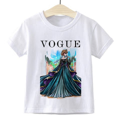 Elsa Queen Anna Princess VOGUE Children T-shirt Gym Harajuku Loose Fashion Kids Tshirt Cute Beautiful Vintage Baby Girl Clothes