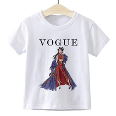 Elsa Queen Anna Princess VOGUE Children T-shirt Gym Harajuku Loose Fashion Kids Tshirt Cute Beautiful Vintage Baby Girl Clothes