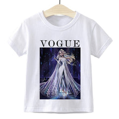 Elsa Queen Anna Princess VOGUE Children T-shirt Gym Harajuku Loose Fashion Kids Tshirt Cute Beautiful Vintage Baby Girl Clothes