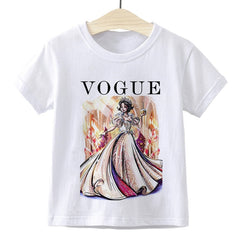 Elsa Queen Anna Princess VOGUE Children T-shirt Gym Harajuku Loose Fashion Kids Tshirt Cute Beautiful Vintage Baby Girl Clothes