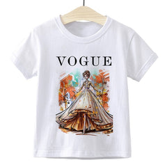 Elsa Queen Anna Princess VOGUE Children T-shirt Gym Harajuku Loose Fashion Kids Tshirt Cute Beautiful Vintage Baby Girl Clothes