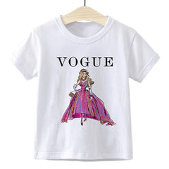 Elsa Queen Anna Princess VOGUE Children T-shirt Gym Harajuku Loose Fashion Kids Tshirt Cute Beautiful Vintage Baby Girl Clothes