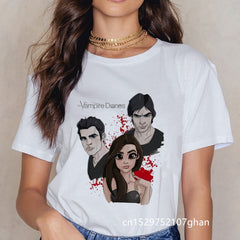 The Vampire Diaries Tshirt Summer Loose Tee Shirt Femme Girls Ulzzang Casual T Shirt Harajuku Kawaii 90s Cool T-shirt Streetwear