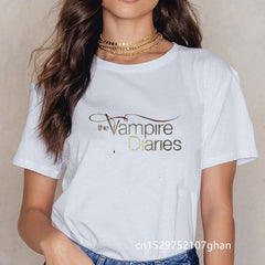 The Vampire Diaries Tshirt Summer Loose Tee Shirt Femme Girls Ulzzang Casual T Shirt Harajuku Kawaii 90s Cool T-shirt Streetwear