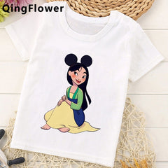 Mulan Princess Funny Cartoon T Shirt Girls Children Cute Anime T-shirt Summer Kawaii Graphic Tshirt Fashion Top Tees for Kids