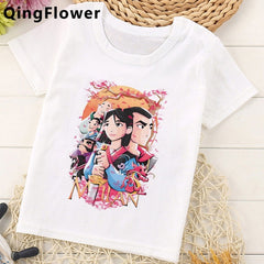 Mulan Princess Funny Cartoon T Shirt Girls Children Cute Anime T-shirt Summer Kawaii Graphic Tshirt Fashion Top Tees for Kids