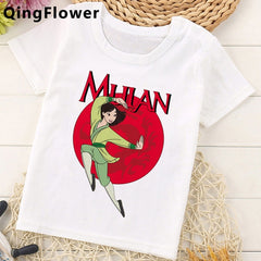 Mulan Princess Funny Cartoon T Shirt Girls Children Cute Anime T-shirt Summer Kawaii Graphic Tshirt Fashion Top Tees for Kids