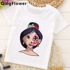 Mulan Princess Funny Cartoon T Shirt Girls Children Cute Anime T-shirt Summer Kawaii Graphic Tshirt Fashion Top Tees for Kids