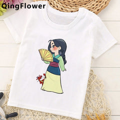 Mulan Princess Funny Cartoon T Shirt Girls Children Cute Anime T-shirt Summer Kawaii Graphic Tshirt Fashion Top Tees for Kids