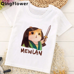 Mulan Princess Funny Cartoon T Shirt Girls Children Cute Anime T-shirt Summer Kawaii Graphic Tshirt Fashion Top Tees for Kids