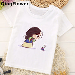 Mulan Princess Funny Cartoon T Shirt Girls Children Cute Anime T-shirt Summer Kawaii Graphic Tshirt Fashion Top Tees for Kids