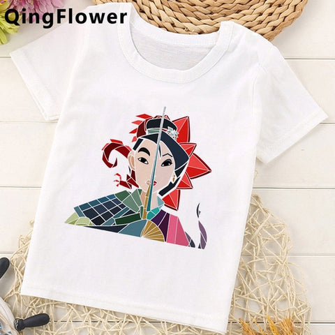 Mulan Princess Funny Cartoon T Shirt Girls Children Cute Anime T-shirt Summer Kawaii Graphic Tshirt Fashion Top Tees for Kids