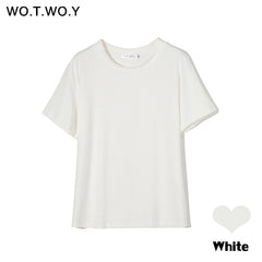 WOTWOY Summer Knitted Basic Solid T-shirt Women Casual Cotton Short Sleeve Tee-Shirts Female Tops Women 2020 New Fashion S-XL