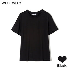 WOTWOY Summer Knitted Basic Solid T-shirt Women Casual Cotton Short Sleeve Tee-Shirts Female Tops Women 2020 New Fashion S-XL