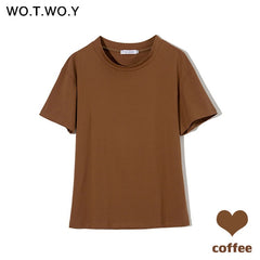 WOTWOY Summer Knitted Basic Solid T-shirt Women Casual Cotton Short Sleeve Tee-Shirts Female Tops Women 2020 New Fashion S-XL