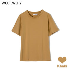 WOTWOY Summer Knitted Basic Solid T-shirt Women Casual Cotton Short Sleeve Tee-Shirts Female Tops Women 2020 New Fashion S-XL