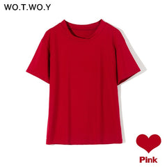 WOTWOY Summer Knitted Basic Solid T-shirt Women Casual Cotton Short Sleeve Tee-Shirts Female Tops Women 2020 New Fashion S-XL