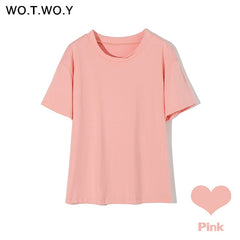 WOTWOY Summer Knitted Basic Solid T-shirt Women Casual Cotton Short Sleeve Tee-Shirts Female Tops Women 2020 New Fashion S-XL