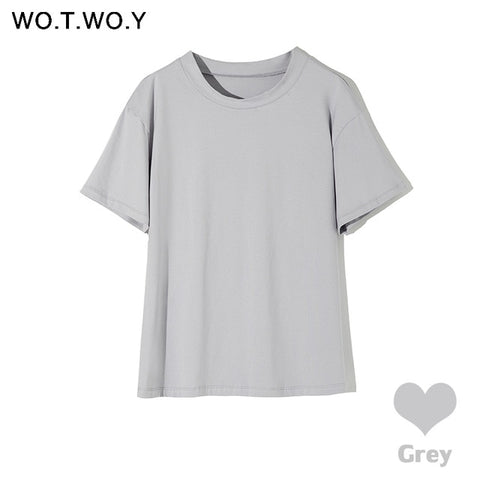 WOTWOY Summer Knitted Basic Solid T-shirt Women Casual Cotton Short Sleeve Tee-Shirts Female Tops Women 2020 New Fashion S-XL