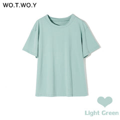 WOTWOY Summer Knitted Basic Solid T-shirt Women Casual Cotton Short Sleeve Tee-Shirts Female Tops Women 2020 New Fashion S-XL