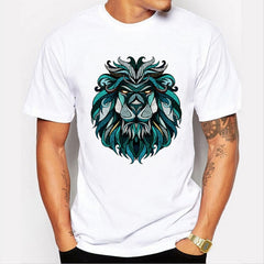 Fashion Animal Print T-Shirt Men Casual Short-Sleeve Tee Shirt Homme 4XL Men Tops 2019 Summer Crown Lion 3D White Men's T-shirt