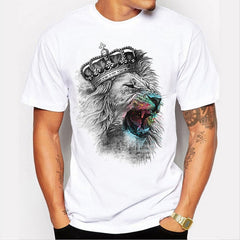 Fashion Animal Print T-Shirt Men Casual Short-Sleeve Tee Shirt Homme 4XL Men Tops 2019 Summer Crown Lion 3D White Men's T-shirt