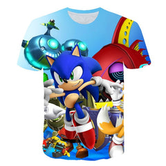 2020 Summer Boys Cartoon Sonic hedgehog t shirt Blue 3D Printed Girls Streetwear Children Kids Clothes Baby Funny Tshirt O-Neck